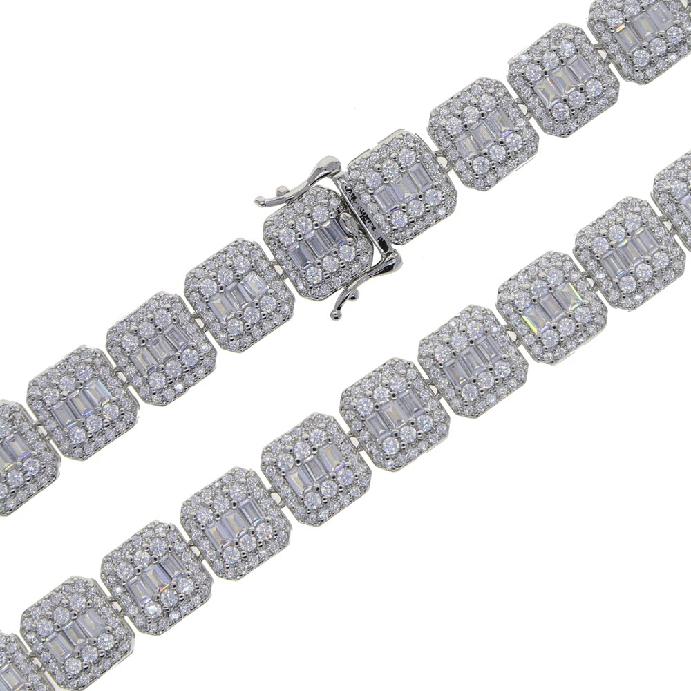 Silver Color 11mm Personality Baguette Bracelet Tennis Chain High Quality Iced Out Cubic Zirconia Hip Hop Jewelry For Men