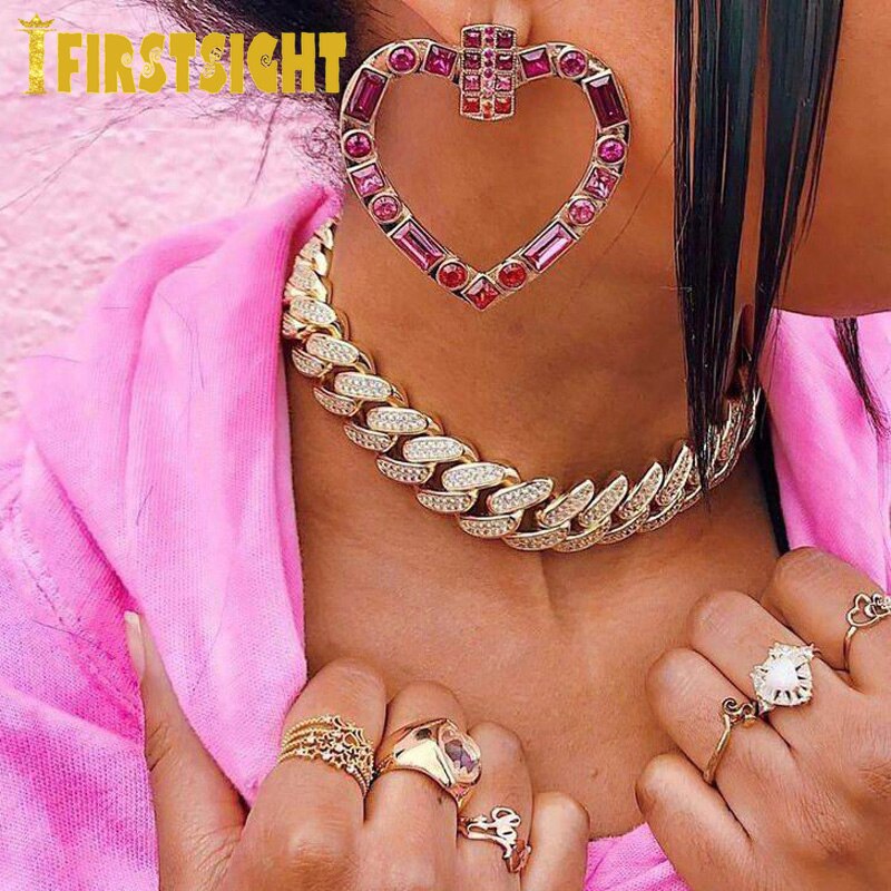 Gold Silver Color 18mm Classic Cuban Link Chain Necklace Bling 2 Raw CZ Choker For Women Men Hiphop Jewelry