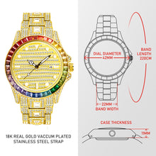Load image into Gallery viewer, 18K Gold Montre Homme Luxe Rainbow Diamond Fashion Man Watch Luminous Calendar Ice Out Quartz Wristwatch Froze Droshipping
