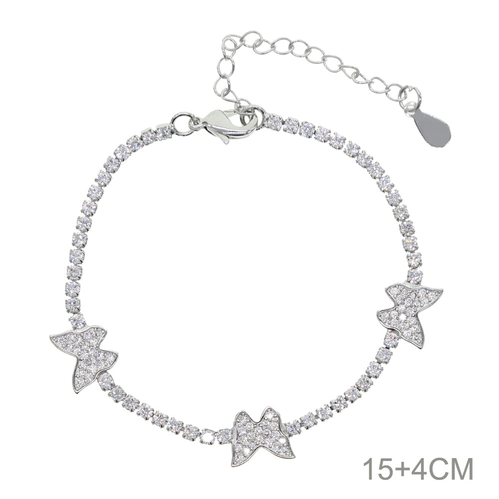 Iced Out Bling 2mm CZ Tennis Chain Butterfly Bracelet Luxury Animal Charm Silver Color Bracelets Women Hiphop Fashion Jewelry