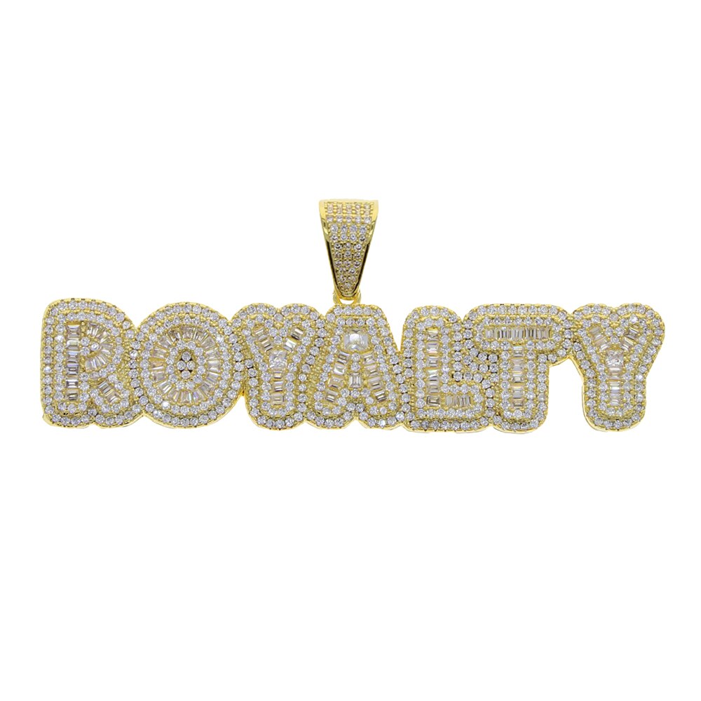 Bling Letters Royalty Pendant Necklace Gold Silver Color 5A Zircon Charm Necklaces Men's Hip Hop Jewelry