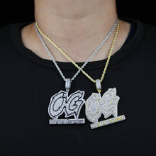 Load image into Gallery viewer, Iced Out Bling Two Tone Color CZ Letter Original Gangster Pendant Necklace Black Cubic Zirconia OG Charm Men Hip Hop Jewelry
