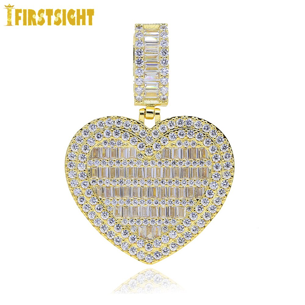 New Heart Shaped Pendant Necklace Silver Color 5mm Tennis Chain Cubic Zirconia Heart Choker Fashion Women Men Jewelry