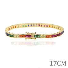 Load image into Gallery viewer, 2021 New Shiny Cz Fine Fashion Bracelet Rainbow Colorful Square Cz Tennis Chain Gorgeous Trendy Baguette Cubic Zirconia Bracelet
