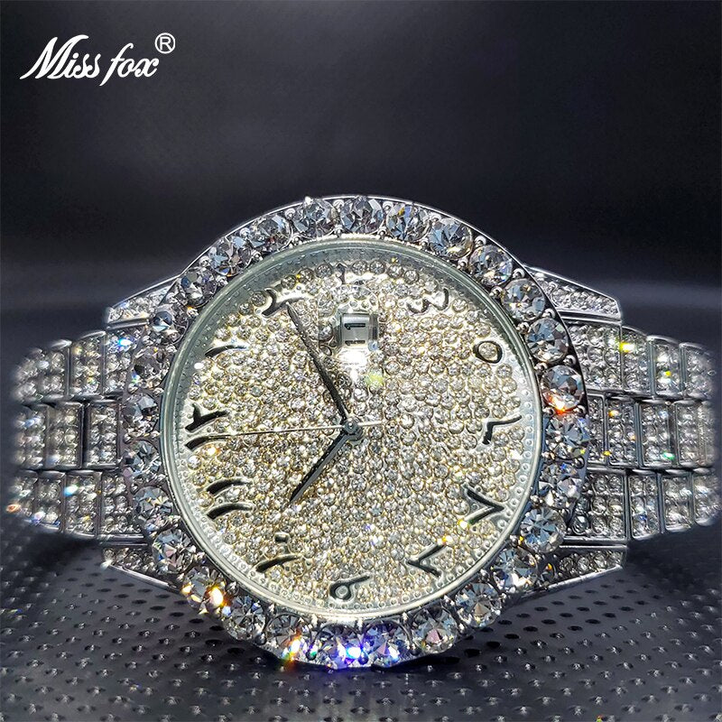 Relogio Dorado MISSFOX Brand Luxury Casual Couple Watch With Auto Calendário Full Diamond Watches Wholesale Goods For Business