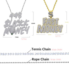 Load image into Gallery viewer, New Iced Out Bling Letters Fast Money Pendant Necklaces Gold Color AAA Zircon Dollar Symbol Charm Men&#39;s Hip Hop Jewelry
