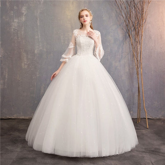 Vintage Wedding Dresses 2023 New Cheap Wedding Dress Full Flare Sleeve Lace Embroidery Princess Vestido De Noiva F