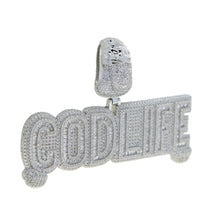 Load image into Gallery viewer, Iced Out Bling CZ Letter God Life Pendant Necklace Two Tone Color 5A Cubic Zirconia Religion Jesus Men Women Hip Hop Jewelry
