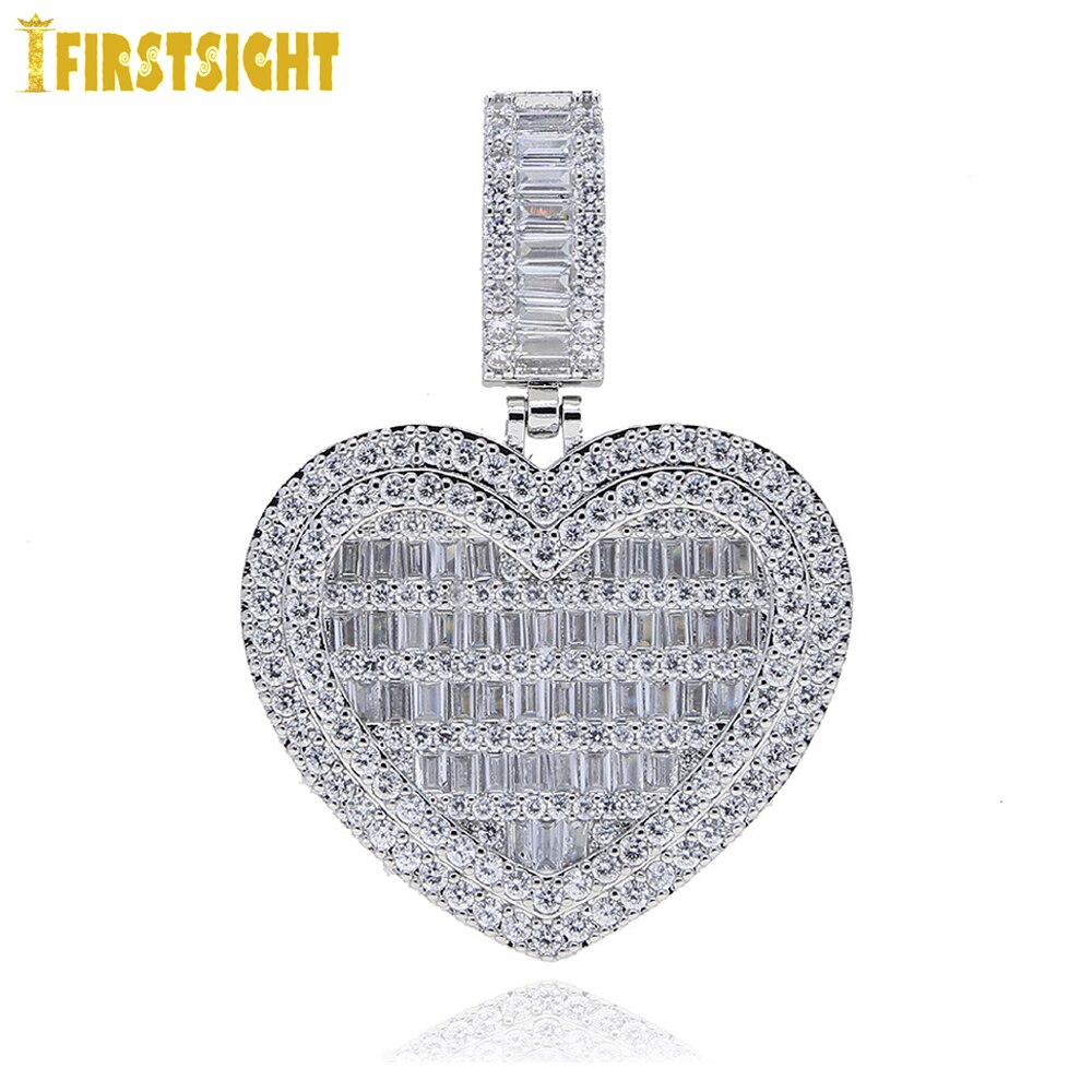 New Heart Shaped Pendant Necklace Silver Color 5mm Tennis Chain Cubic Zirconia Heart Choker Fashion Women Men Jewelry