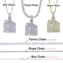 Load image into Gallery viewer, New House Pendant Necklace Men Women Cubic Zirconia 5mm Tennis Chain Hip Hop Gold Silver Color House Charms Jewelry
