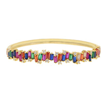 Load image into Gallery viewer, New Gold Color Inner 56-58mm Diamater Rainbow Baguette Firework Cz Women Lady Gorgeous Luxury Bangle Bracelet
