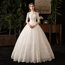 Load image into Gallery viewer, Lace Muslim Wedding Dress 2023 New High Neck Half Sleeve Wedding Gown Vintage Bridal Gown
