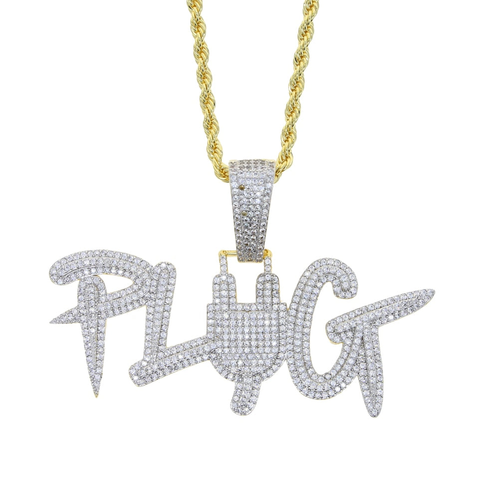 Golo Silver Color Plug Letter Pendant Necklace Bling 5A CZ Micro Pave Finish Zircon Hip Hop Rope Chain Men&#39;s Jewelry
