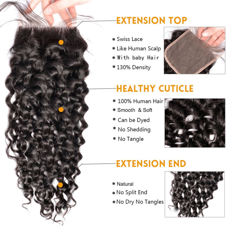 28 30 Inch Water Wave Bundles With Closure Brazilian Hair Weave Bundles With Closure Human Hair Bundles With Closure