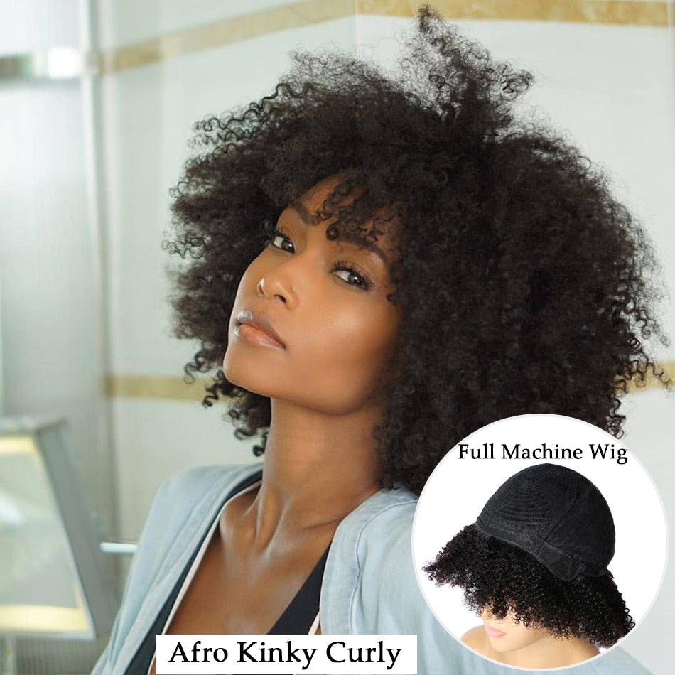 Afro Kinky Curly Wig Human Hair Short Wigs For Woman Human Hair 100% Natural 4B 4C Brazilian Hair Wigs Full Machine Made