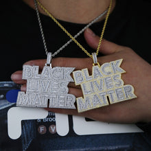 Load image into Gallery viewer, Iced Out Bling CZ Letter Black Lives Matter Pendant Necklace Two Tone Collor Cubic Zirconia Letters Charm Men Hip Hop Jewelry

