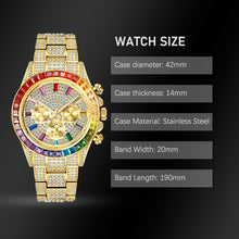 Load image into Gallery viewer, Gold Watch For Men MISSFOX Rainbow Baugette Classic Stylish Quartz Wristwatches With Calendar Diamond Timepiece Dropshipping
