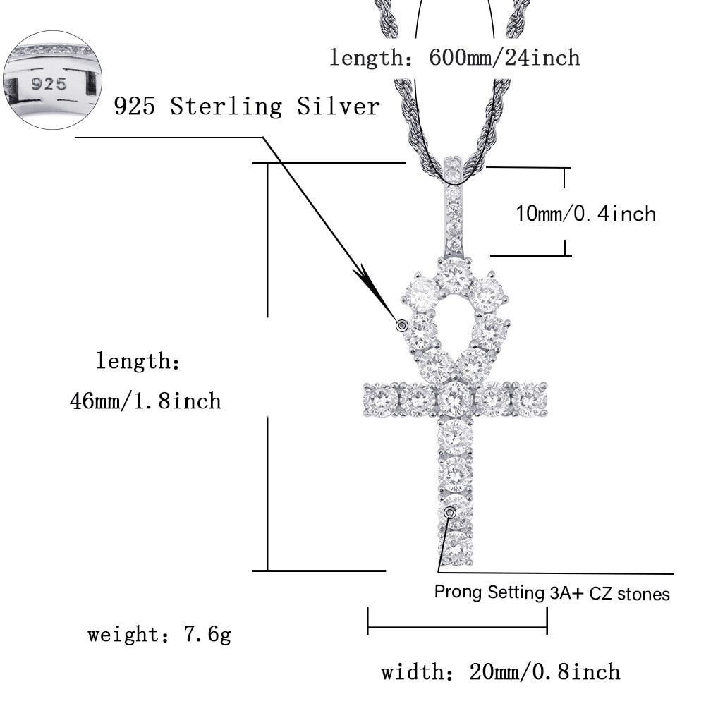 Diamond Cross Couple Pendant 925 Sterling Silver Necklace For Women Men Punk Streetwear Jewelry Dropshipping