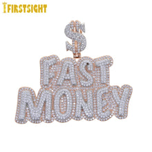 Load image into Gallery viewer, New Iced Out Bling Crown Letters Money Pendant Necklace Two Tone Color CZ Zircon Dollar Symbol Necklaces Men&#39;s Hip Hop Jewelry
