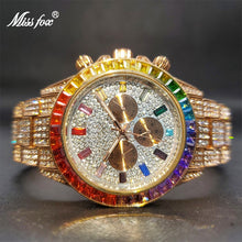 Load image into Gallery viewer, Gold Watch For Men MISSFOX Rainbow Baugette Classic Stylish Quartz Wristwatches With Calendar Diamond Timepiece Dropshipping
