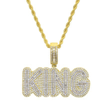 Load image into Gallery viewer, New Iced Out Bling Letters KING Pendant Necklaces Two Tone Gold Color 5A Zircon The King Charm Necklaces Men&#39;s Hip Hop Jewelry
