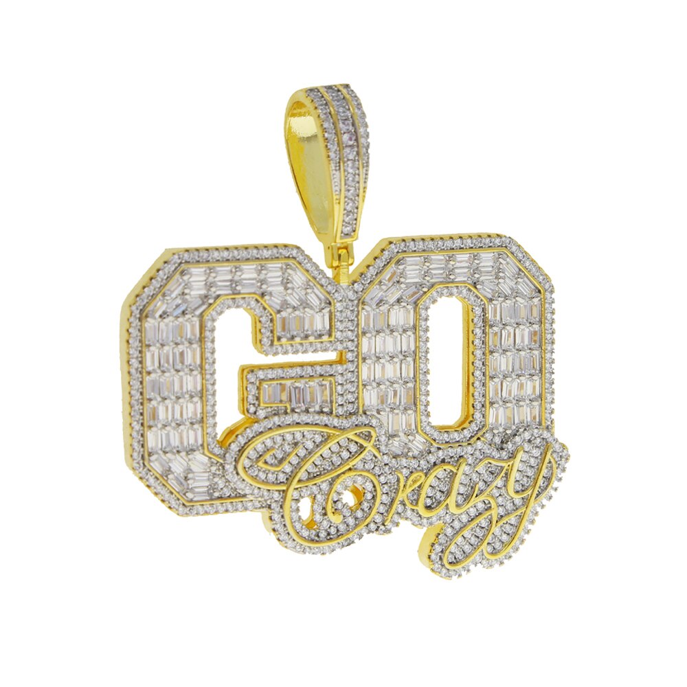 Bling Letters GO Crazy Pendant Necklace Two Tone Silver Color CZ Zircon Crazy Necklaces Men's Women Hip Hop Jewelry