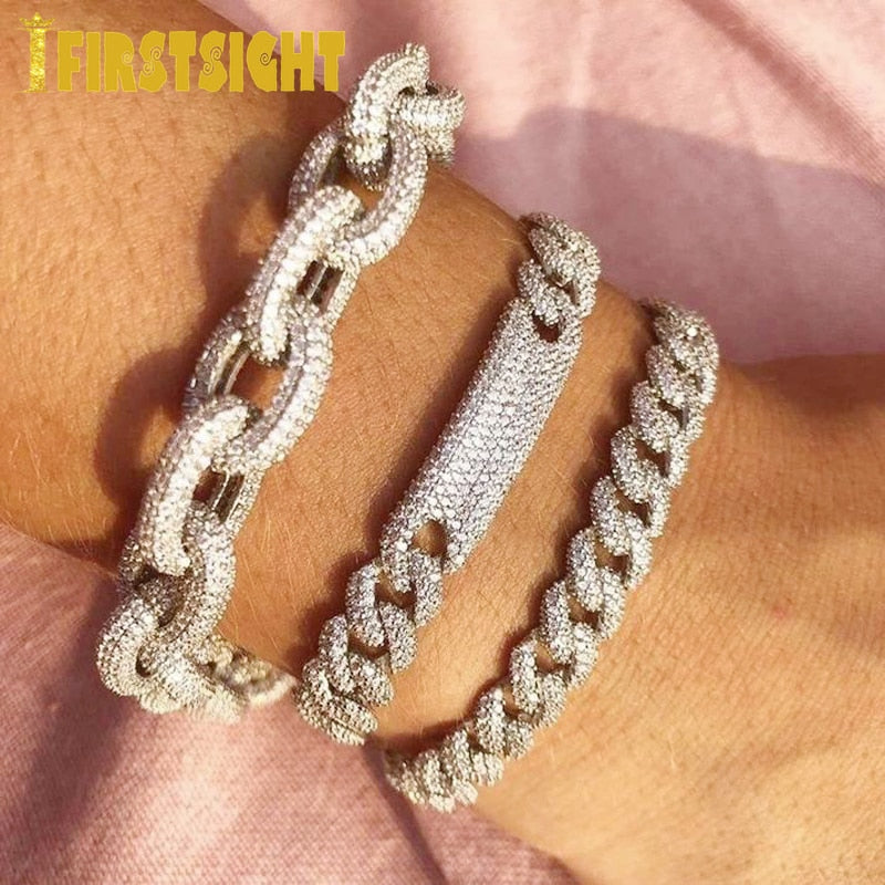 New Bling Iced Out Miami Bracelet Hip Hop Women Men Jewelry Gold Silver Color Cz Thick Miami 10mm Cuban Link Chain Bracelet