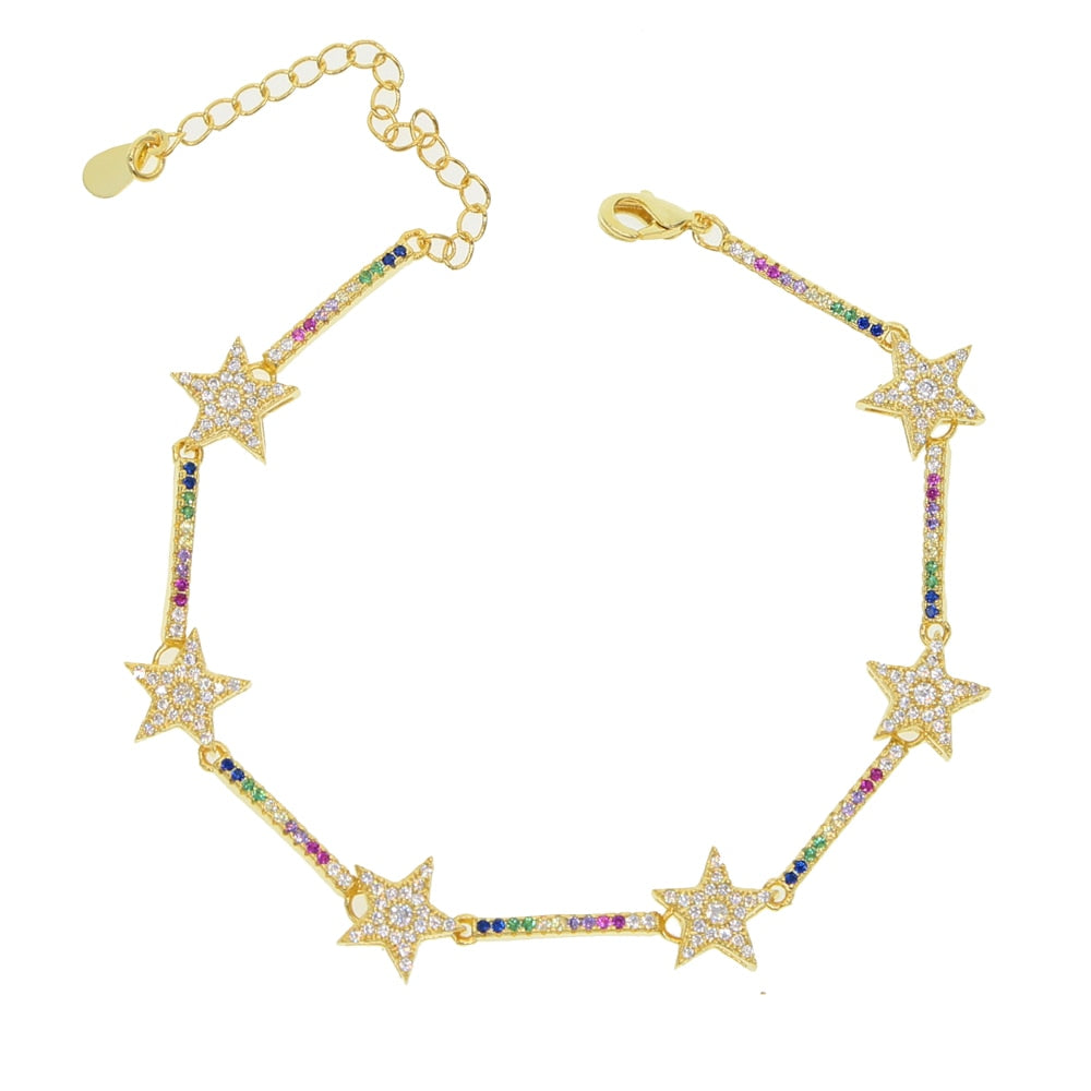 New Star Bar Link Chain Bracelet Tennis Chain Paved Tiny Sparking Shiny CZ Stone Stars Bracelets For Women Simple Jewelry Party