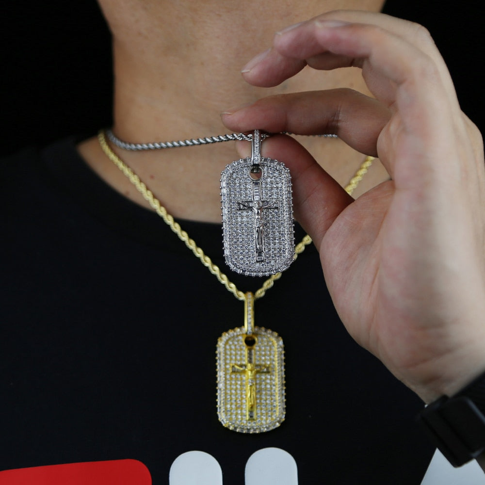 Bling Square Jesus Cross Pendant Necklace For Men Women Silver Color  AAA Zircon Jesus Charm Choker Hip Hop Jewelry