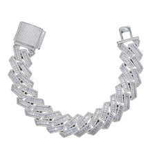 Load image into Gallery viewer, Iced Out Bling 19mm Baguette CZ Heavy Chunky Cuban Link Chain Bracelet Silver Color Zircon Big Bracelets Hip Hop Men Jewelryv
