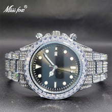 Load image into Gallery viewer, MISSFOX Watch For Men Classic AAA Iced Diamond Watches With Green Baguette Bezel Luminous Waterproof Clock Luxury Gifts For Men
