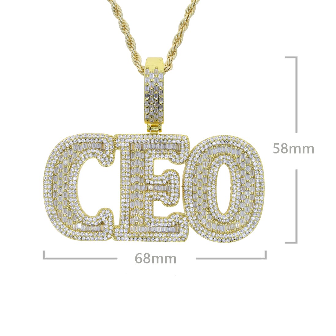Cubic Zirconia Big Sliver Color CZ Stone CEO Choker 5mm Tennis Chain Letter CEO Pendant Necklace Hip Hop For Men Women