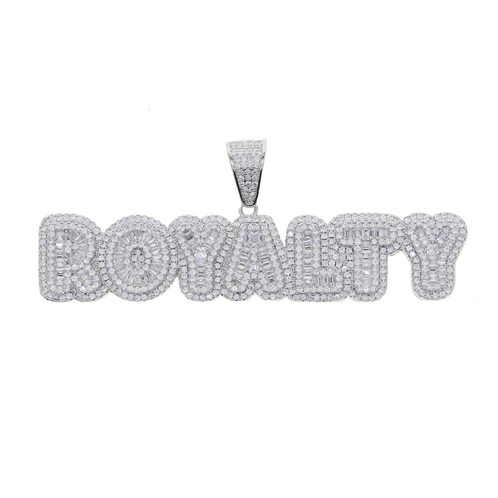 Bling Letters Royalty Pendant Necklace Gold Silver Color 5A Zircon Charm Necklaces Men&#39;s Hip Hop Jewelry