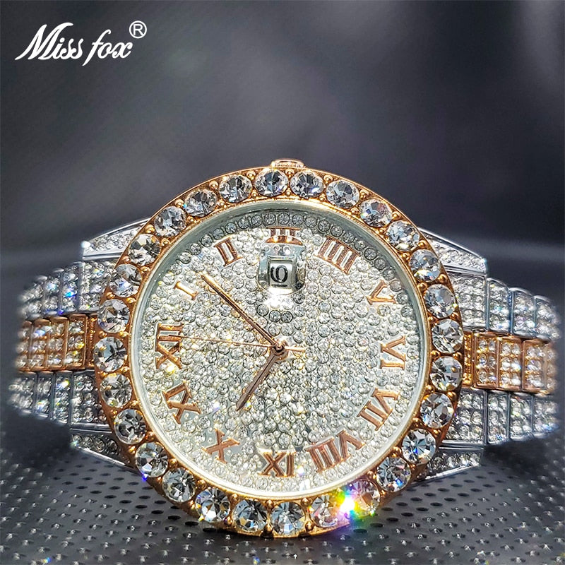 Relogio Dorado MISSFOX Brand Luxury Casual Couple Watch With Auto Calendário Full Diamond Watches Wholesale Goods For Business