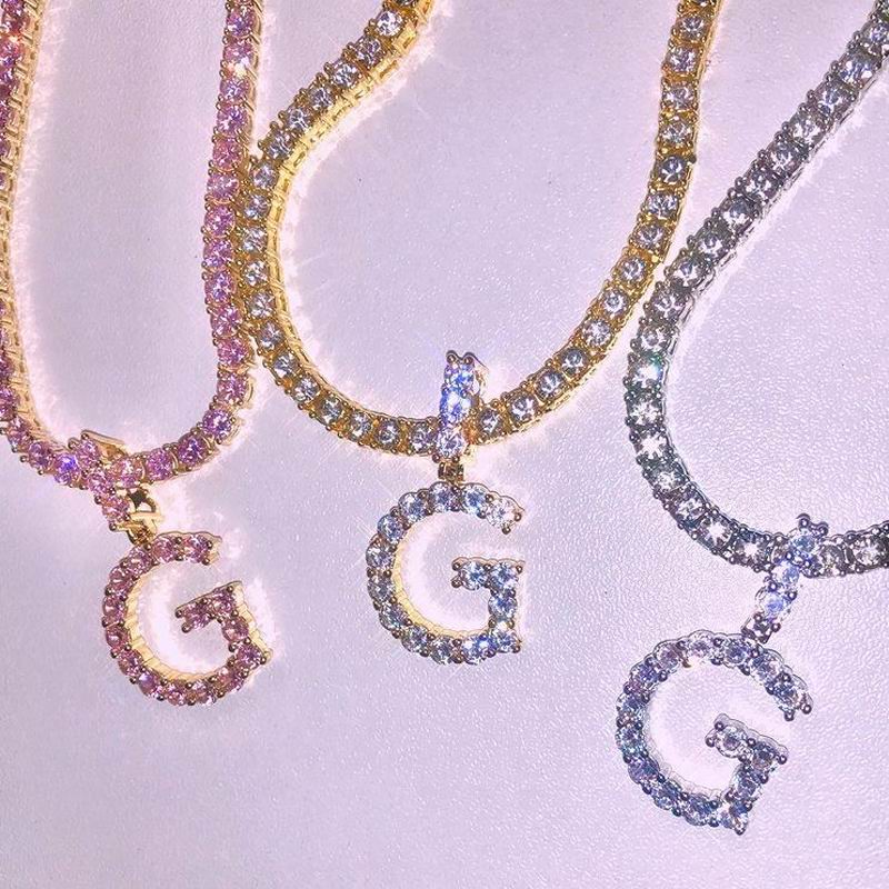 New Women Men Rock Hip Hop Iced Jewelry CZ Alphabet Pendant Choker AAA CZ Name CZ Tennis Chain Initial Necklace