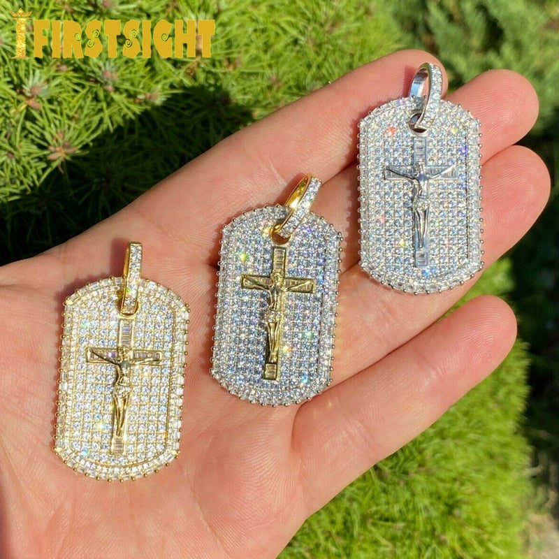 Bling Square Jesus Cross Pendant Necklace For Men Women Silver Color  AAA Zircon Jesus Charm Choker Hip Hop Jewelry