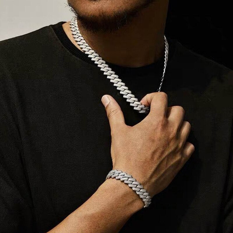 New 12MM Iced Out Wide Miami Cuban Link Chain Bracelet 2 Raw Gold Silver Color Cubic Zirconia Hip Hop Bracelet Men Jewelry