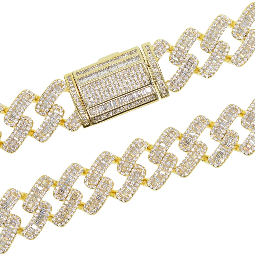 15mm Baguette CZ Heavy Chunky Cuban Link Chain Necklace Silver Color CZ Zircon Big Hip Hop Men Women Jewelry New