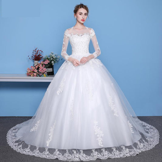 Sexy See Through Wedding Dress Luxury Long Sleeve Wedding Gown 2020 Lace Beaded Mariage Bridal Gowns Vestido De Noiva