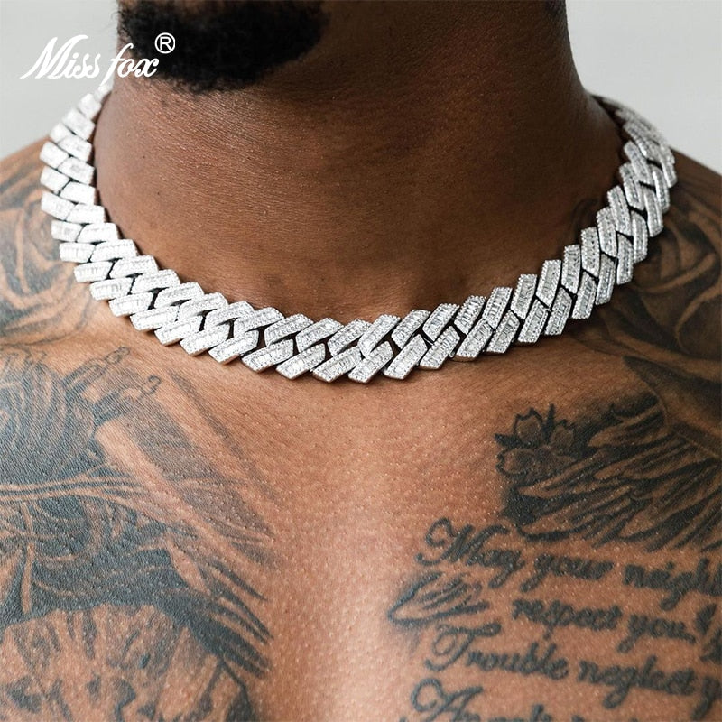 MISSFOX Gold Men Chains Goth Hip Hop Streetwear Trend Large Neck Necklace Baguette Cubans Stainless Steel Men‘s Jewelry
