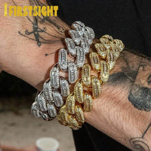 Load image into Gallery viewer, Iced Out Bling 18mm Baguette CZ Heavy Box Clasp Cuban Link Chain Bracelet Silver Color 5A Zircon Big Hip Hop Men Women Jewelry
