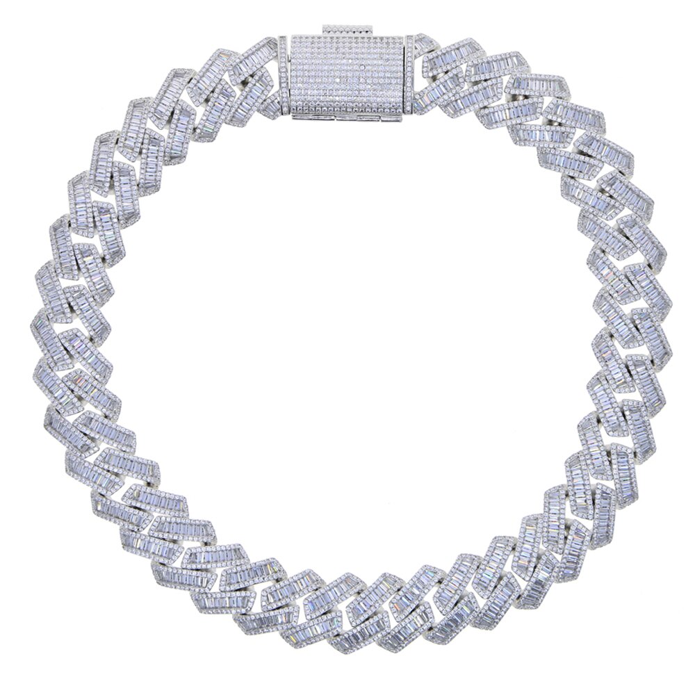 Bling 19mm Baguette CZ Heavy Chunky Cuban Link Chain Necklace Silver Color 5A Zircon Choker Hip Hop Men Women Jewelry