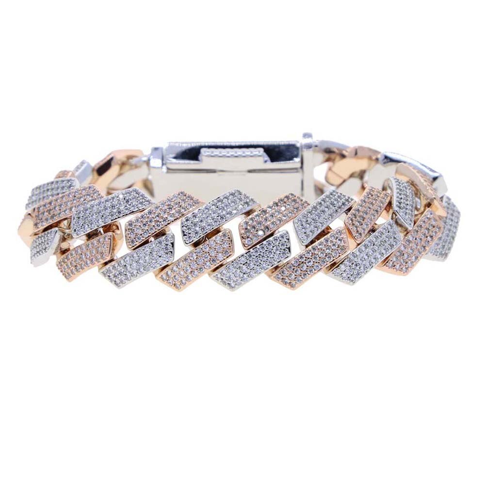 19mm Two Tone Cuban Link Bracelet Micro Pave AAA Cubic Zircon Chain Bracelet 3 Row Iced Out Bling Charm Hip Hop Men Jewelry