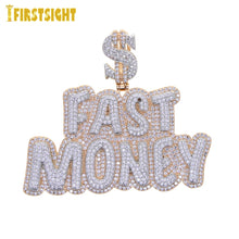 Load image into Gallery viewer, New Iced Out Bling Letters Fast Money Pendant Necklaces Gold Color AAA Zircon Dollar Symbol Charm Men&#39;s Hip Hop Jewelry
