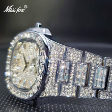 Load image into Gallery viewer, Men&#39;s Diamond Watch with Double Dial MISSFOX Classic Square Ice Out Large Men Wristwatch Waterproof Wholesale Froze Bijoux Homme
