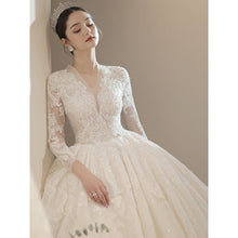 Load image into Gallery viewer, Long Sleeve New Winter V-neck Flower Ball Gown Dresse
