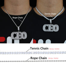 Load image into Gallery viewer, Cubic Zirconia Big Sliver Color CZ Stone CEO Choker 5mm Tennis Chain Letter CEO Pendant Necklace Hip Hop For Men Women
