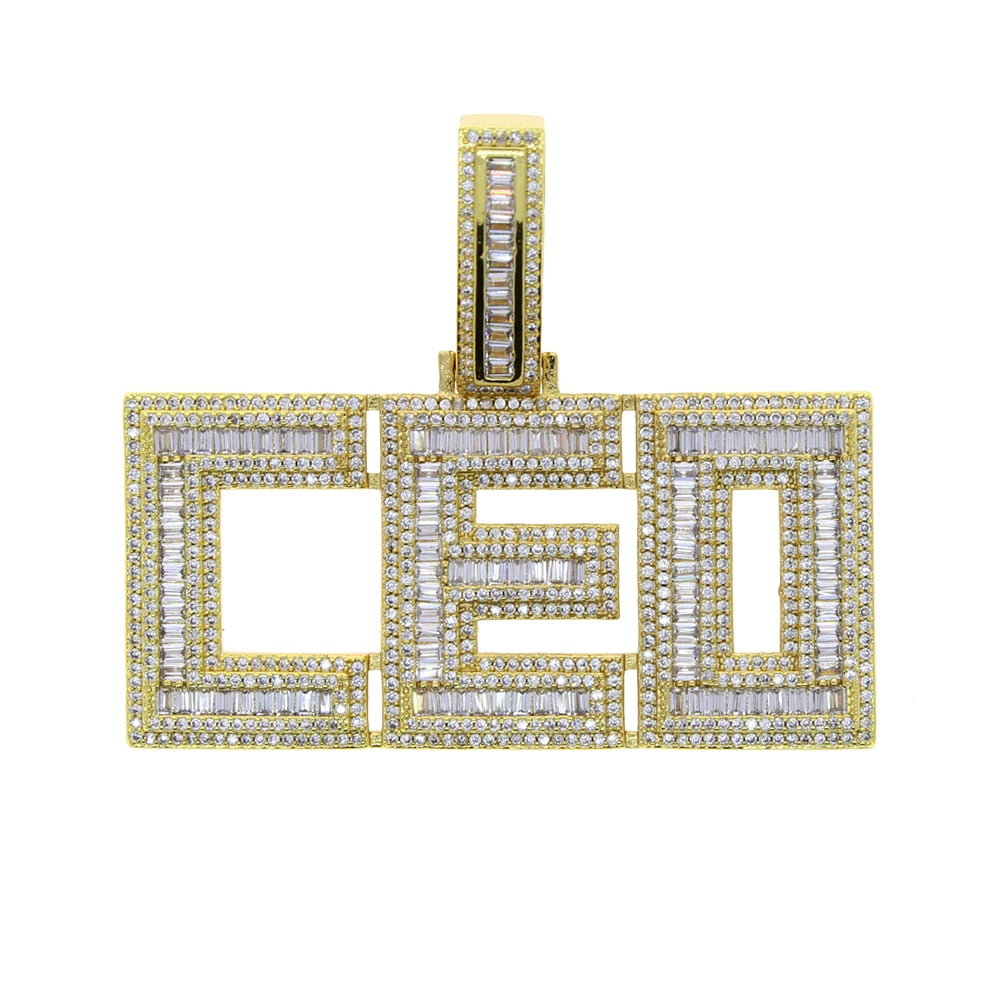 Bling Letters CEO Pendant Necklaces Gold Silver Color AAA Cubic Zirconia CEO Necklaces Men&#39;s Hip Hop Jewelry