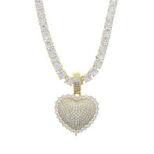 Load image into Gallery viewer, Gold Silver Color 5MM CZ Tennis Chain Heart Choker HipHop Full Cubic Zirconia CZ Stone Heart Charm Necklace Jewelry
