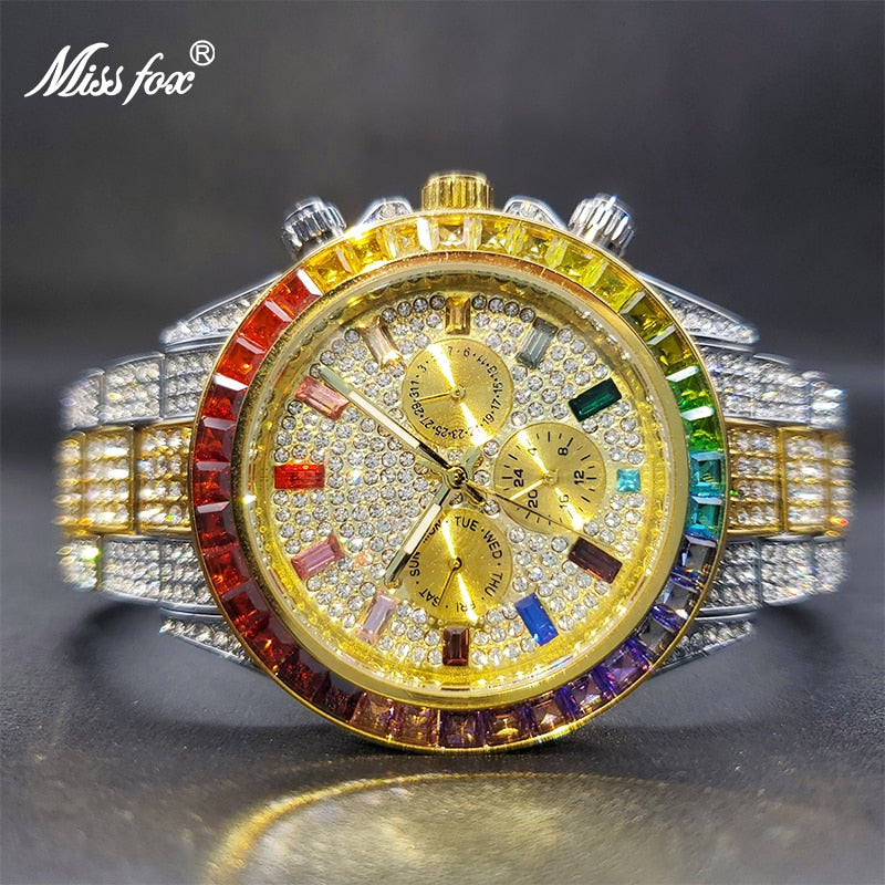 MISSFOX Colorful Watch For Men Hip Hop Stylsih Cool Waterproof Quartz Watches Battery Auto Calendar Hand Clock Dropshipping